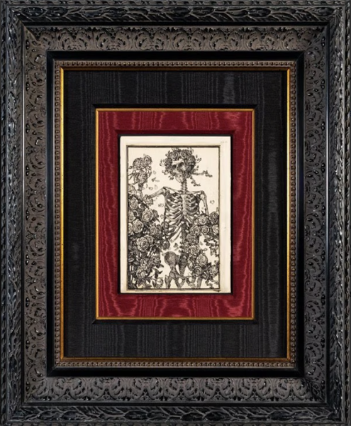 Edmund Joseph Sullivan, A Skeleton Amid Roses, 1903, Ink with Pencil Underlay on Illustration Board; Courtesy of Private Collection.