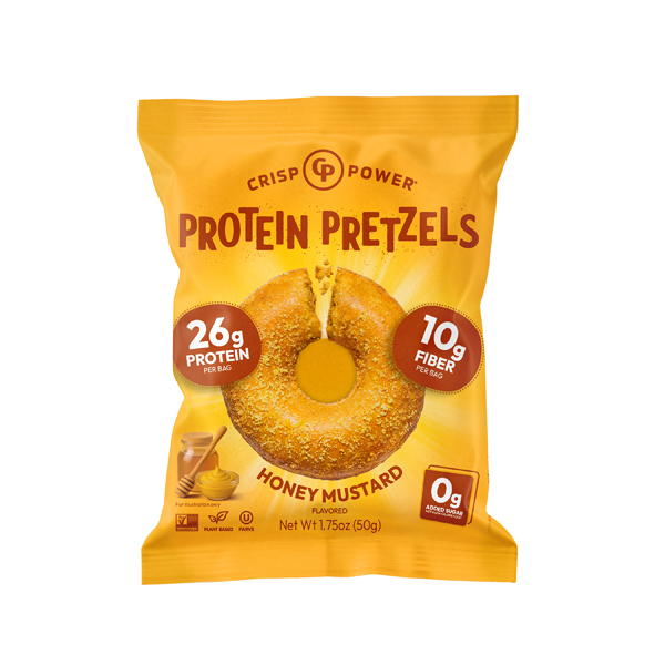 Crisp power honey mustard protein pretzels