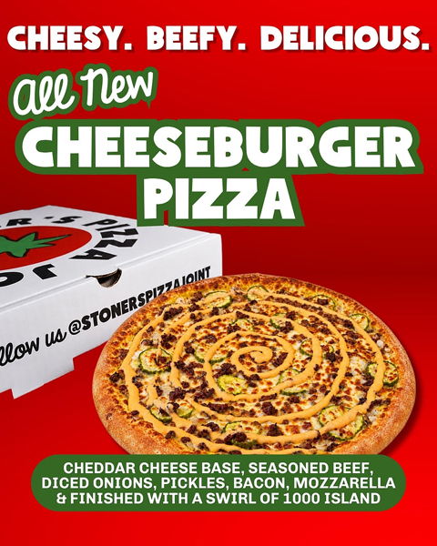 Cheeseburger pizza at stoners pizza