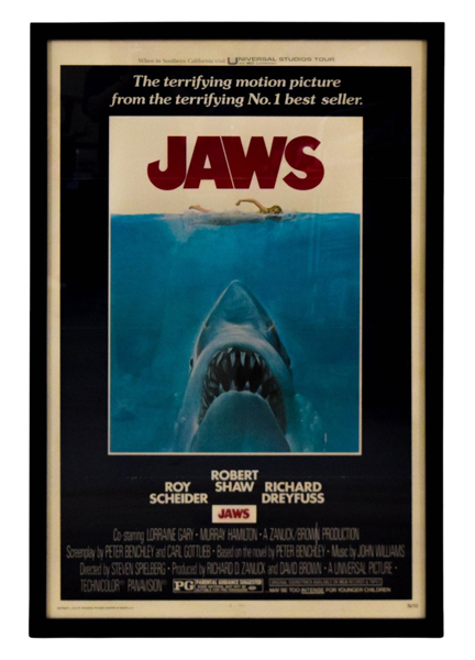 Peter Benchley’s personal 1975 Jaws one-sheet movie poster, from the collection of the bestselling author whose novel inspired the iconic film.